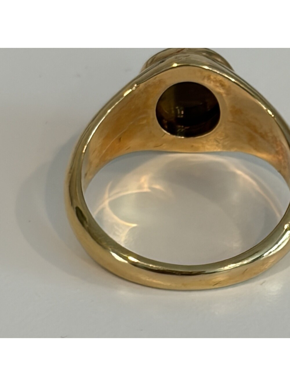 Vintage Mid Century HGE Gold Tiger's Eye Signet Ring Oval Bezel Open Back Sz 9 - Picture 7 of 9